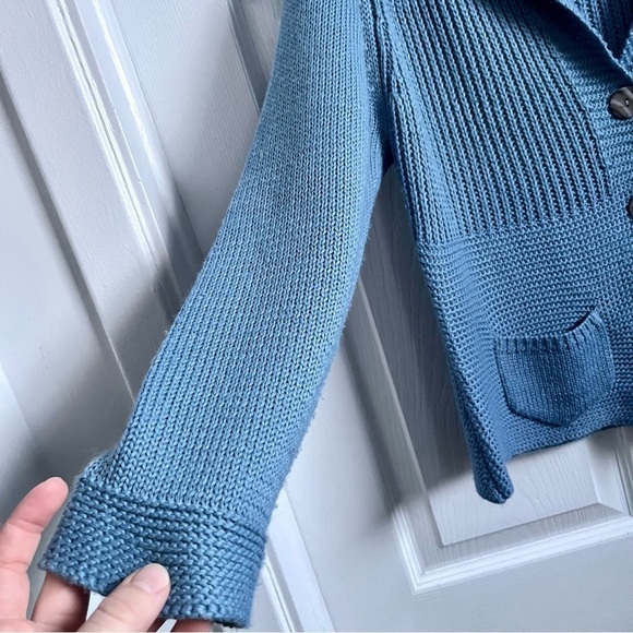 Franco Valeri sweater knit wool cardigan blue women Medium long sleeve buttons - Picture 5 of 6
